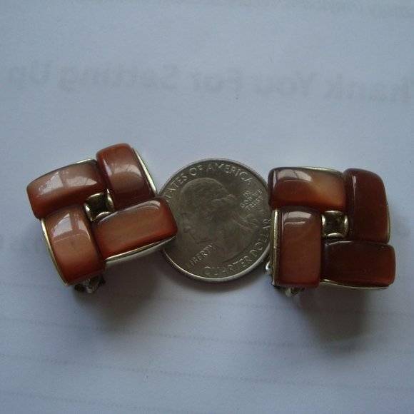 Vintage Lisner Brown Gold Tone Thermoset Jewelry Set Necklace Bracelet Earrings - Picture 9 of 10